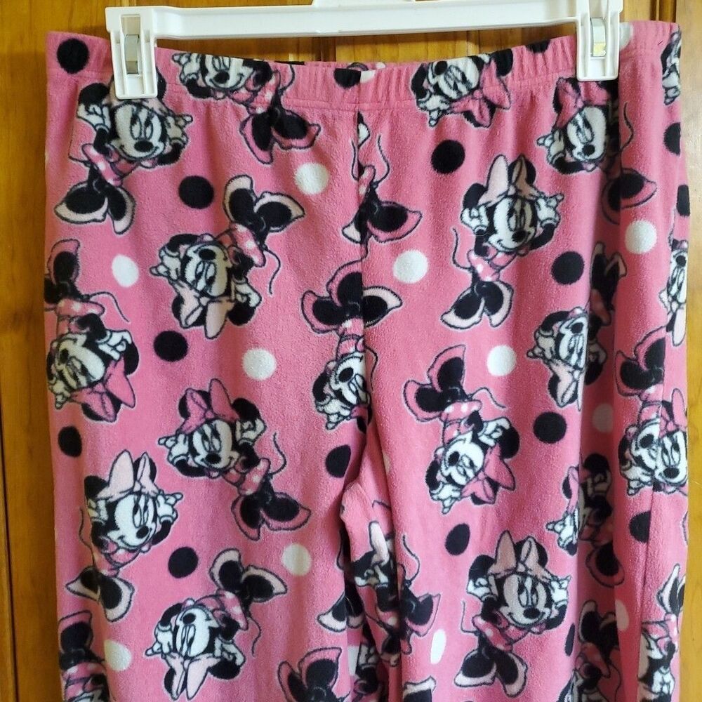 Disney XL 16/18 Pajama Pants Women Pink Minnie Mouse Fleece Polka Dot Sleepwear